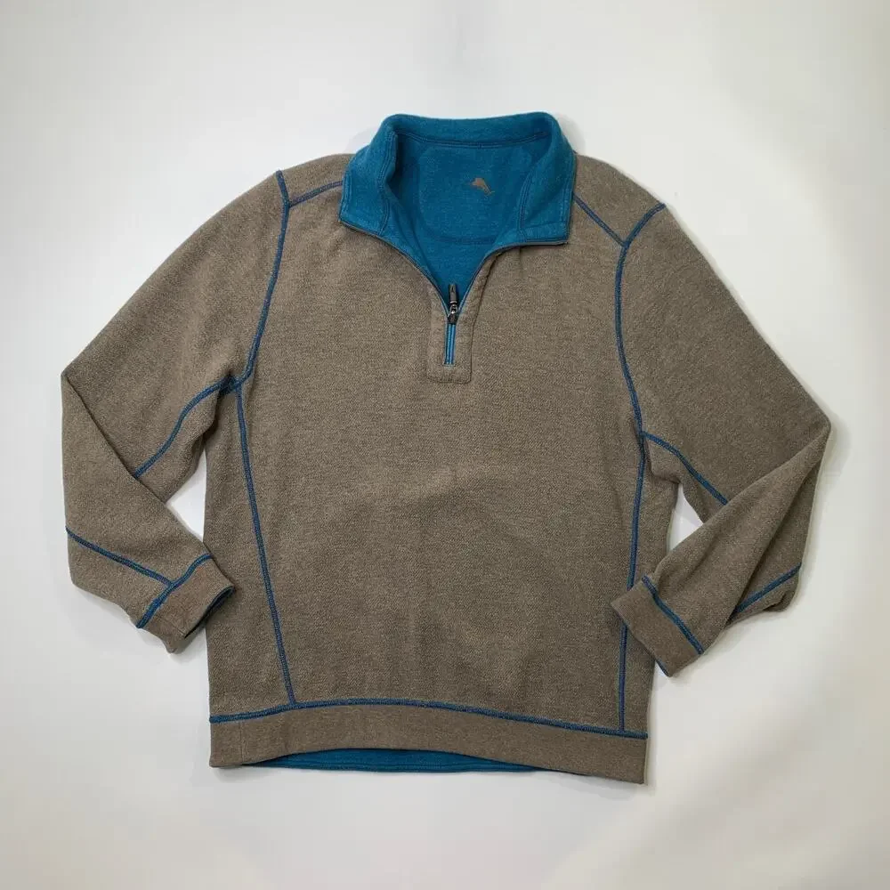Tommy Bahama Sweatshirt Mens M Medium Flipshore Half Zip Reversible Pullover